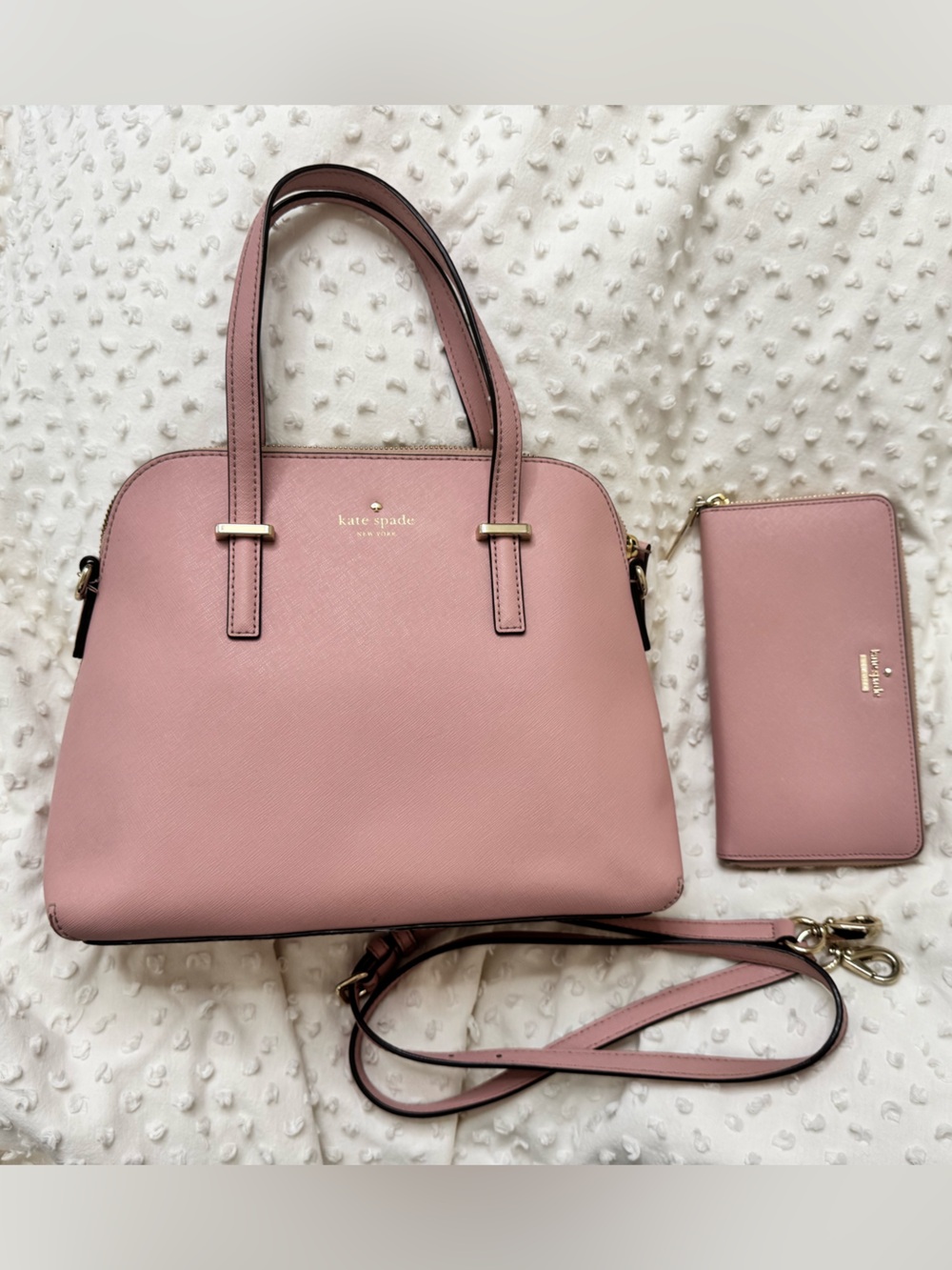 Kate Spade Dusty Pink Saffiano Satchel with Gold Hardware & Matching Wallet